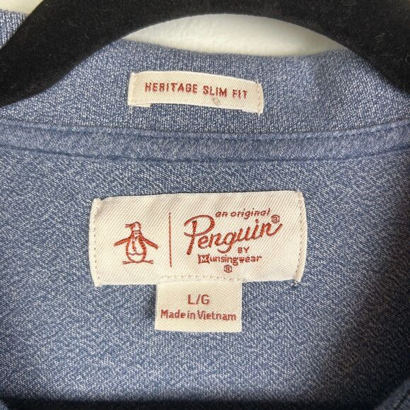Penguin by Munsingwear Heritage Slim Fit Polo T Shirt Collared Short Slv Blue L - Picture 10 of 12